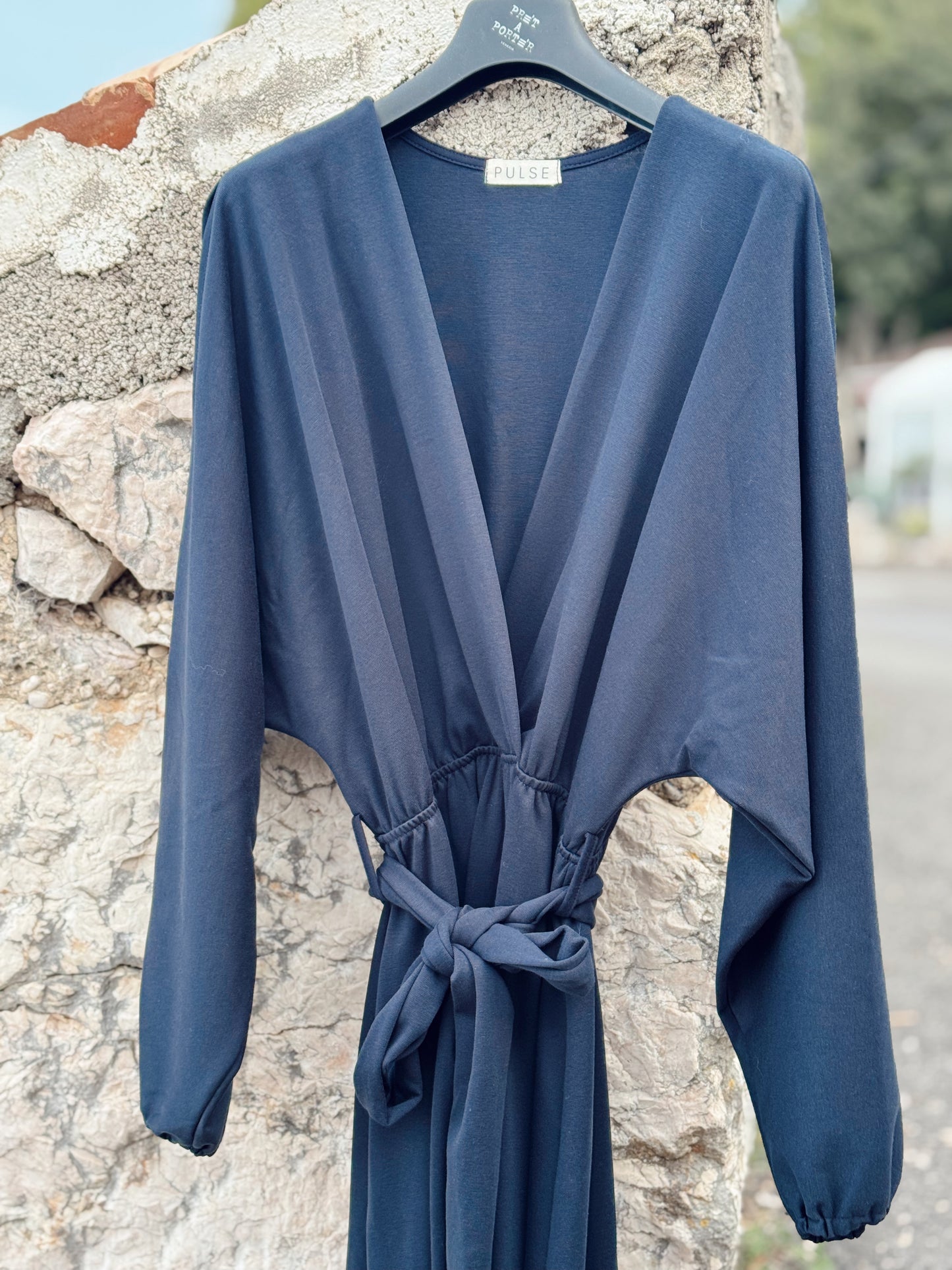 Plava haljina na vezanje – pamuk s elastinom (S, M, L)