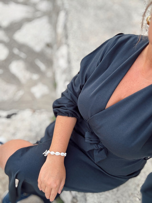 Plava haljina na vezanje – pamuk s elastinom (S, M, L)