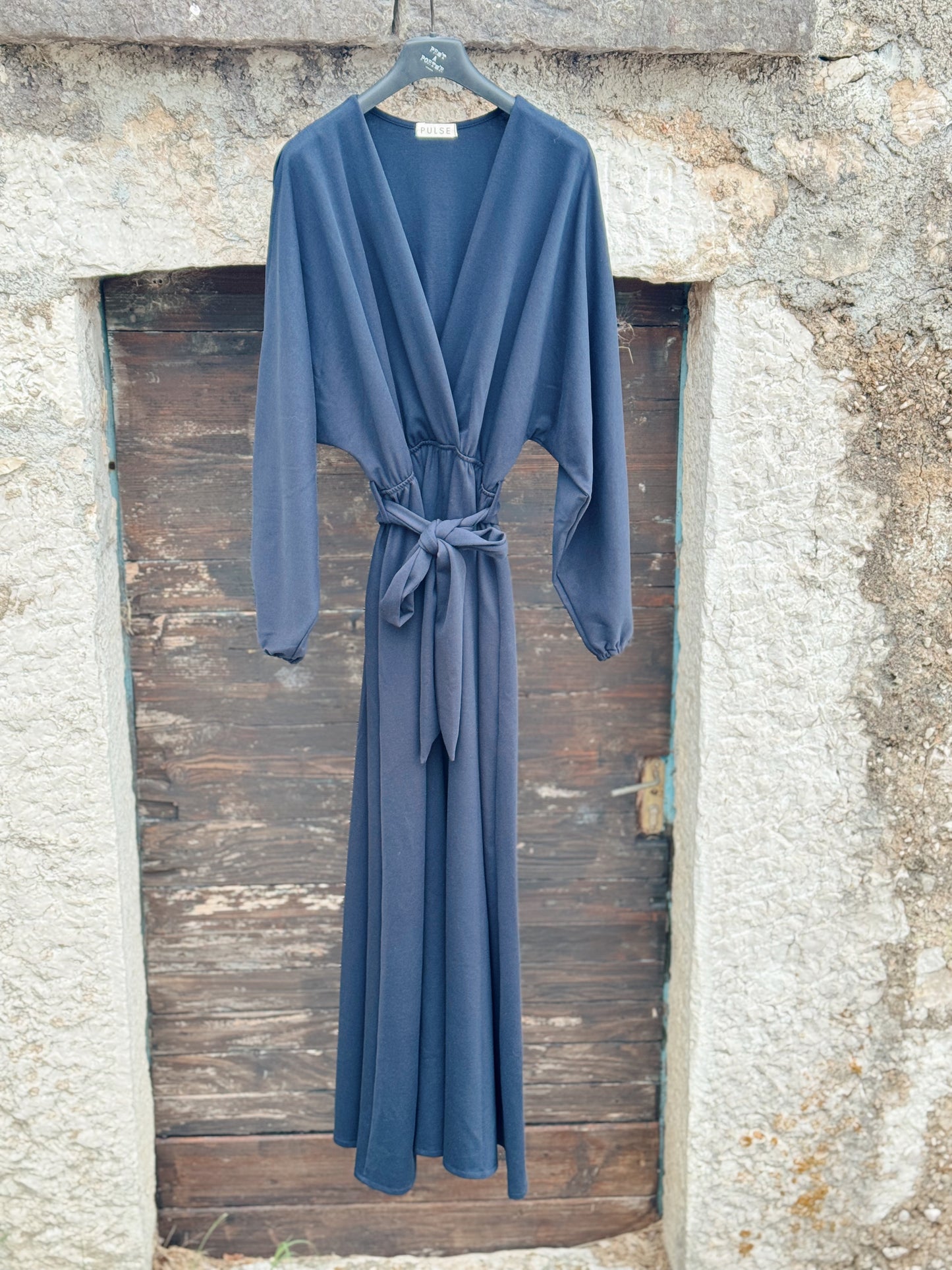 Plava haljina na vezanje – pamuk s elastinom (S, M, L)